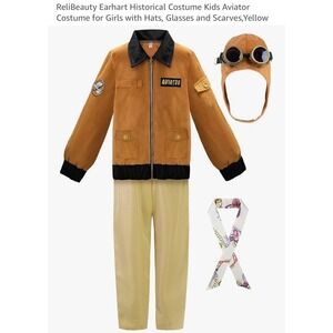 Amelia Earhart Historical Aviator Costume Set with Hat Scarf Kids Size 6-7